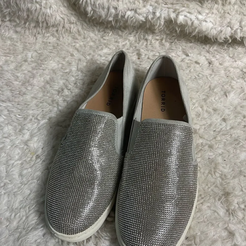 Torrid wide with Gray fabric Rhinestones embellishment slip on sneakers SZ 9.5WW